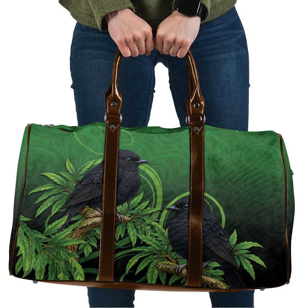 New Zealand Black Robin Travel Bag Karure Maori Koru Art Tattoo LT05 Green - Polynesian Pride