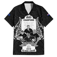 New Zealand Rugby Family Matching Puletasi Dress and Hawaiian Shirt The Haka With Champions Cup LT05 Dad's Shirt - Short Sleeve Black - Polynesian Pride