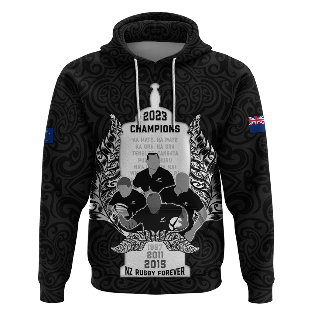 New Zealand Rugby Hoodie The Haka With Champions Cup LT05 Black - Polynesian Pride