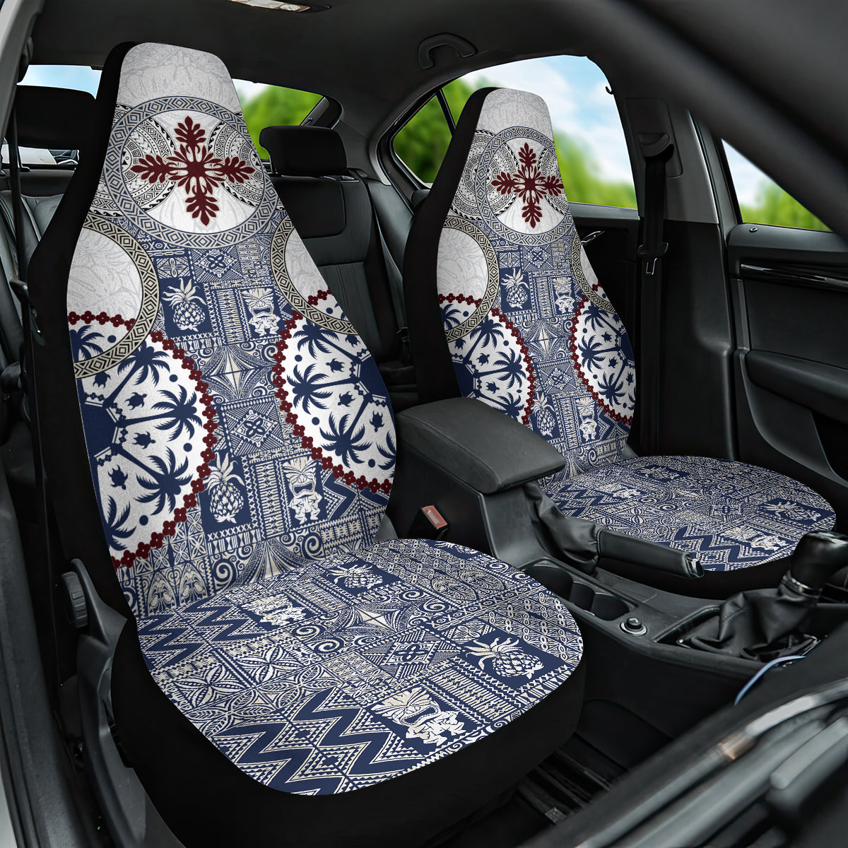 Hawaii Car Seat Cover Barkcloth Pattern Vintage Style LT05 One Size Blue - Polynesian Pride