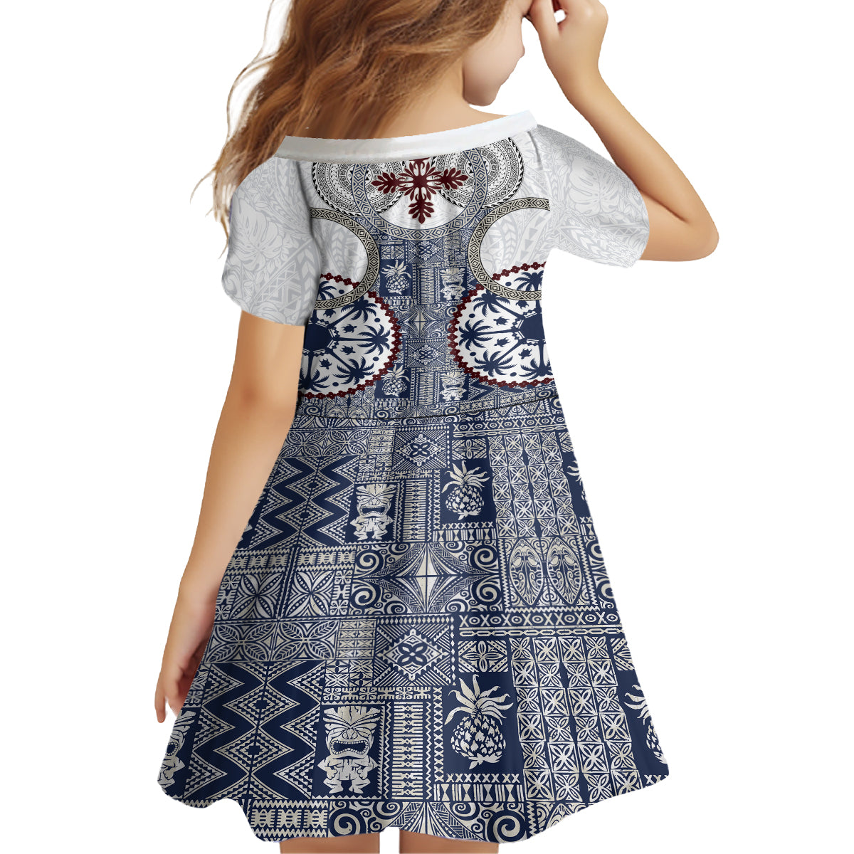 Hawaii Family Matching Long Sleeve Bodycon Dress and Hawaiian Shirt Barkcloth Pattern Vintage Style LT05 - Polynesian Pride