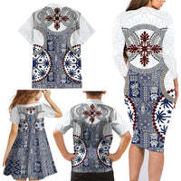 Hawaii Family Matching Long Sleeve Bodycon Dress and Hawaiian Shirt Barkcloth Pattern Vintage Style LT05 - Polynesian Pride