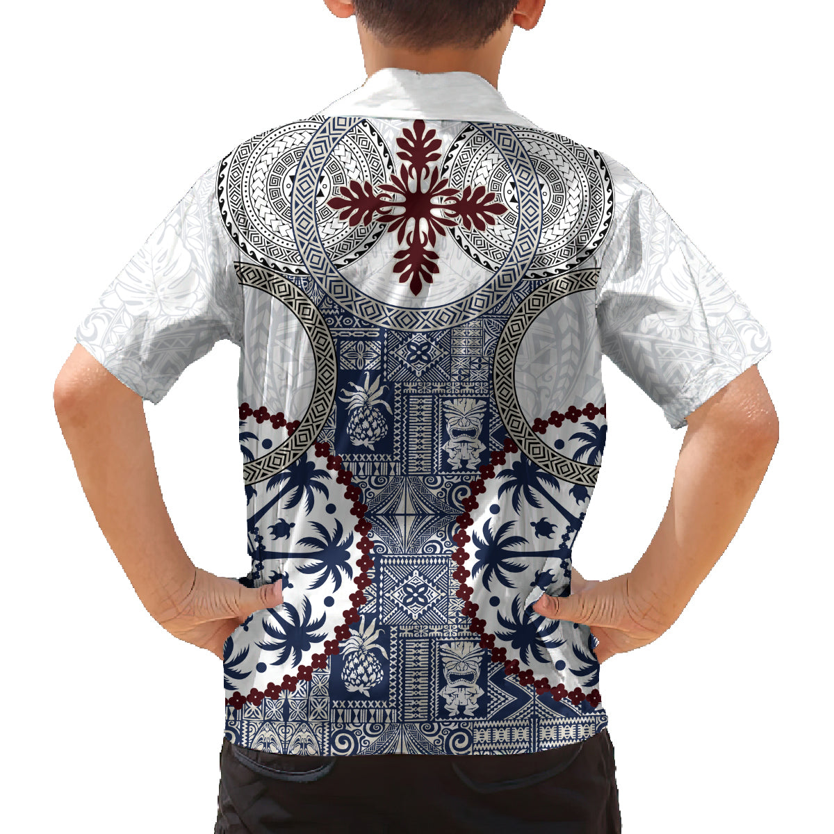 Hawaii Family Matching Off Shoulder Short Dress and Hawaiian Shirt Barkcloth Pattern Vintage Style LT05 - Polynesian Pride