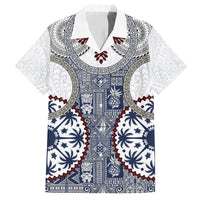 Hawaii Family Matching Short Sleeve Bodycon Dress and Hawaiian Shirt Barkcloth Pattern Vintage Style LT05 Dad's Shirt - Short Sleeve Blue - Polynesian Pride