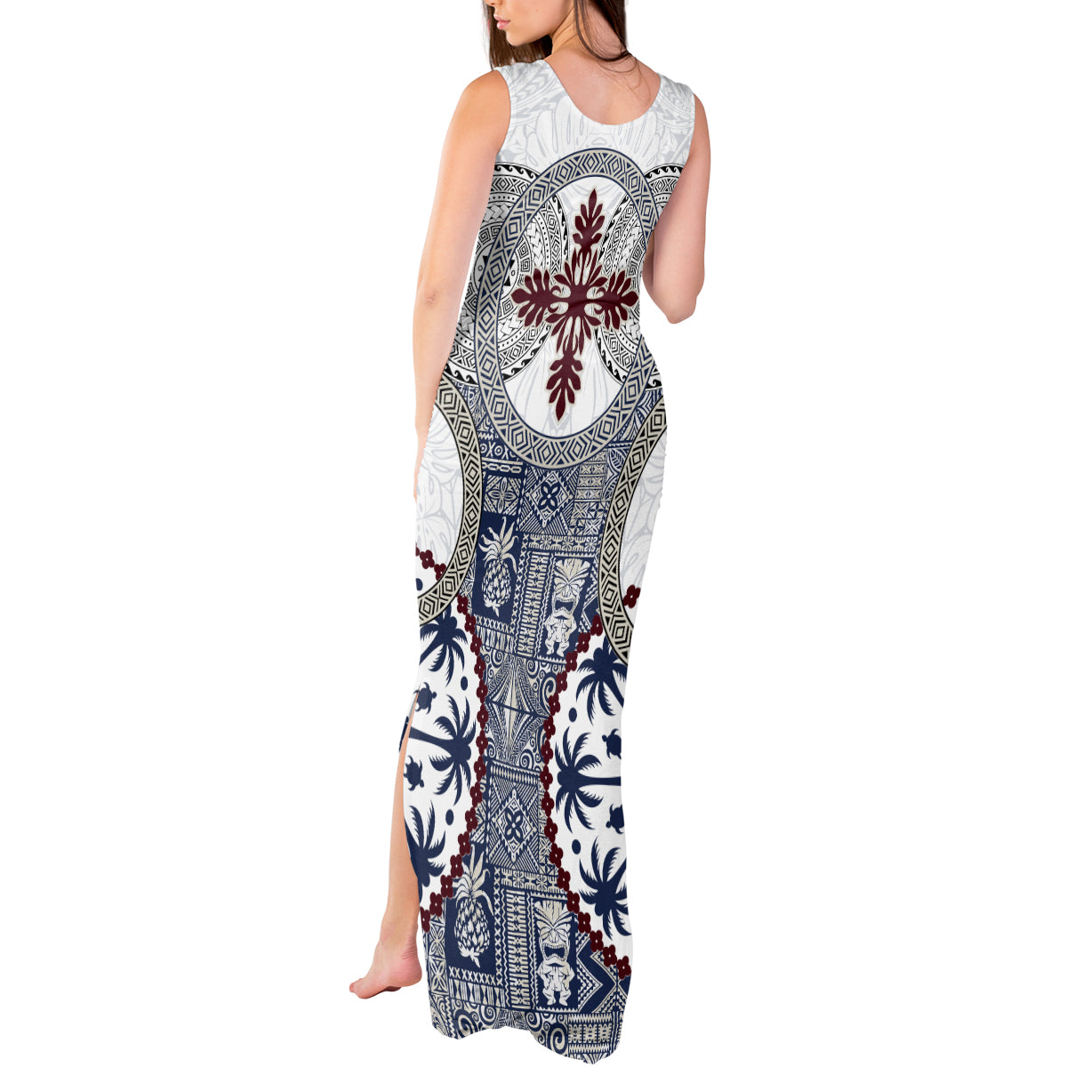 Hawaii Tank Maxi Dress Barkcloth Pattern Vintage Style LT05 - Polynesian Pride