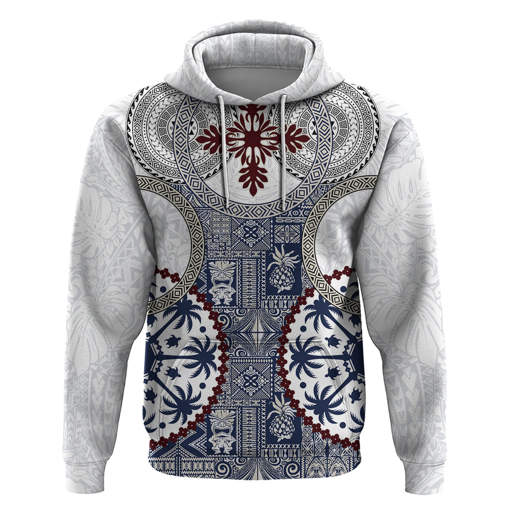 Hawaii Zip Hoodie Barkcloth Pattern Vintage Style LT05 Pullover Hoodie Blue - Polynesian Pride