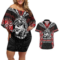 Aotearoa Mana Maori Couples Matching Off Shoulder Short Dress and Hawaiian Shirt Toitu Te Tiriti