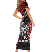 Aotearoa Mana Maori Short Sleeve Bodycon Dress Toitu Te Tiriti LT05 - Polynesian Pride