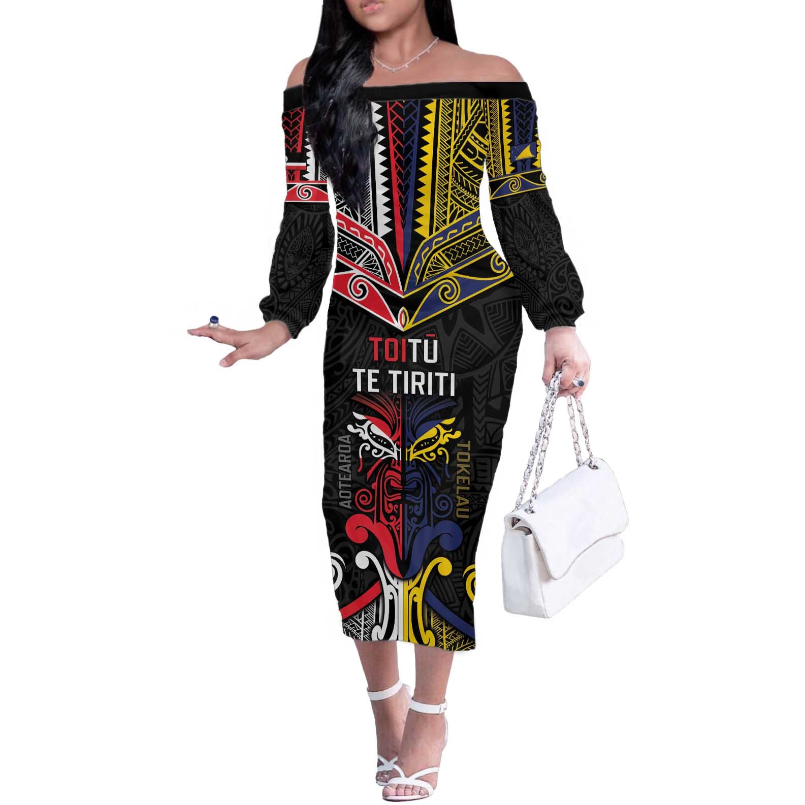 Tokelau And Aotearoa Off The Shoulder Long Sleeve Dress Together For Te Tiriti O Waitangi