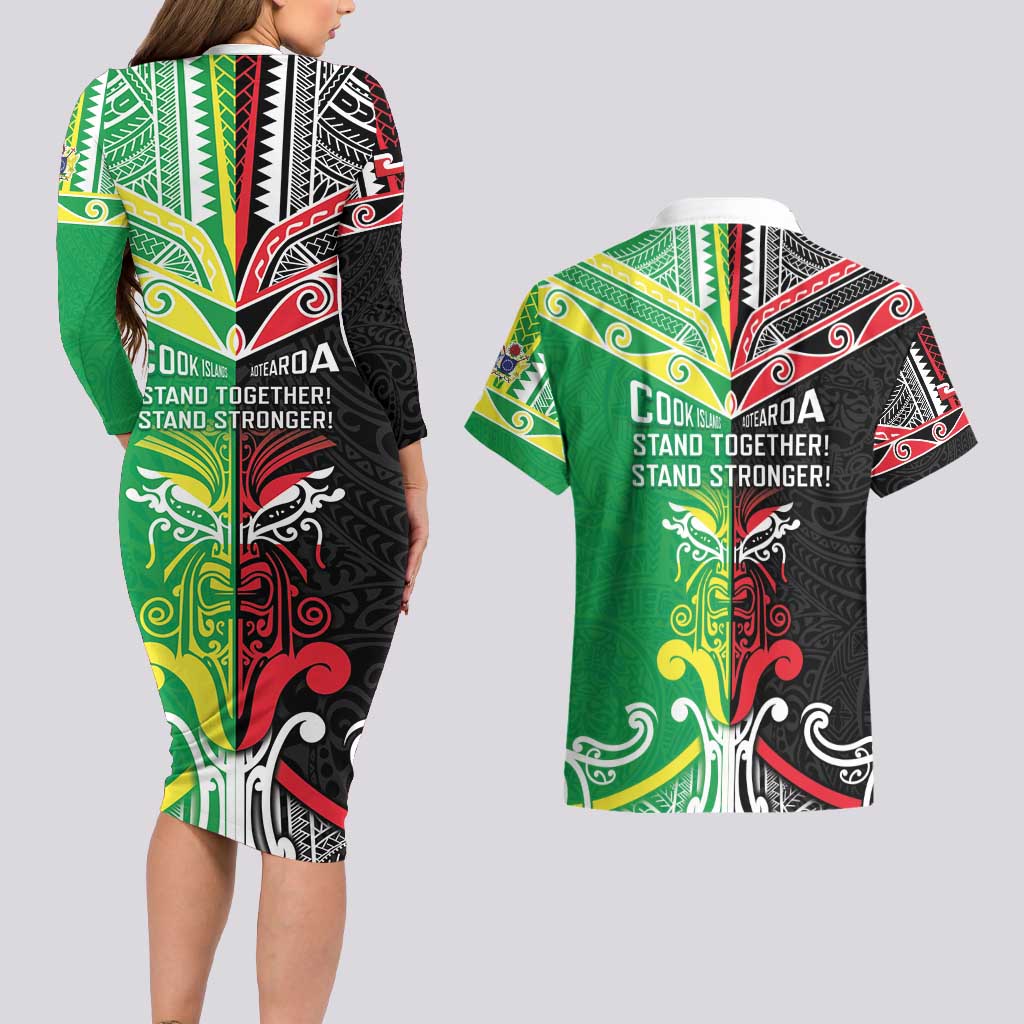 Cook Islands And Aotearoa Couples Matching Long Sleeve Bodycon Dress and Hawaiian Shirt Together For Te Tiriti O Waitangi
