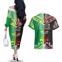 Cook Islands And Aotearoa Couples Matching Off The Shoulder Long Sleeve Dress and Hawaiian Shirt Together For Te Tiriti O Waitangi LT05 - Polynesian Pride