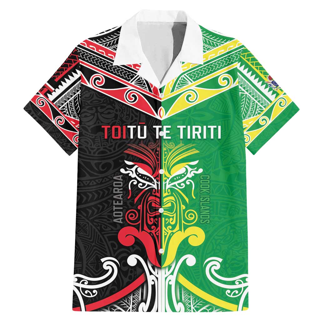 Cook Islands And Aotearoa Family Matching Mermaid Dress and Hawaiian Shirt Together For Te Tiriti O Waitangi LT05 Dad's Shirt - Short Sleeve Black - Polynesian Pride