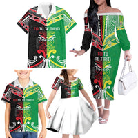 Cook Islands And Aotearoa Family Matching Off The Shoulder Long Sleeve Dress and Hawaiian Shirt Together For Te Tiriti O Waitangi LT05 - Polynesian Pride