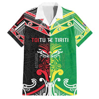 Cook Islands And Aotearoa Family Matching Off Shoulder Maxi Dress and Hawaiian Shirt Together For Te Tiriti O Waitangi LT05 Dad's Shirt - Short Sleeve Black - Polynesian Pride