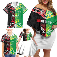 Cook Islands And Aotearoa Family Matching Off Shoulder Short Dress and Hawaiian Shirt Together For Te Tiriti O Waitangi LT05 - Polynesian Pride