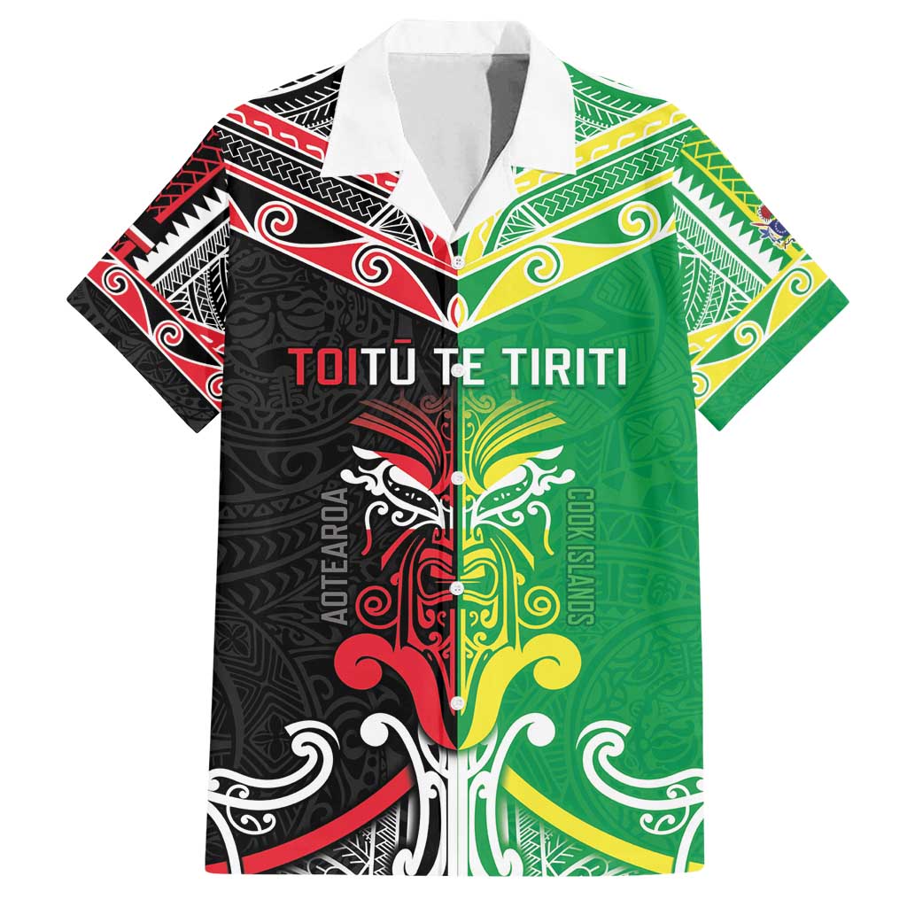 Cook Islands And Aotearoa Family Matching Off Shoulder Short Dress and Hawaiian Shirt Together For Te Tiriti O Waitangi LT05 Dad's Shirt - Short Sleeve Black - Polynesian Pride