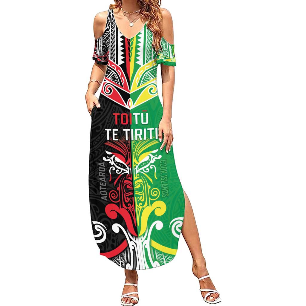 Cook Islands And Aotearoa Family Matching Summer Maxi Dress and Hawaiian Shirt Together For Te Tiriti O Waitangi LT05 Mom's Dress Black - Polynesian Pride