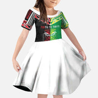 Cook Islands And Aotearoa Family Matching Tank Maxi Dress and Hawaiian Shirt Together For Te Tiriti O Waitangi LT05 Daughter's Dress Black - Polynesian Pride