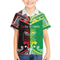 Cook Islands And Aotearoa Family Matching Tank Maxi Dress and Hawaiian Shirt Together For Te Tiriti O Waitangi LT05 Son's Shirt Black - Polynesian Pride