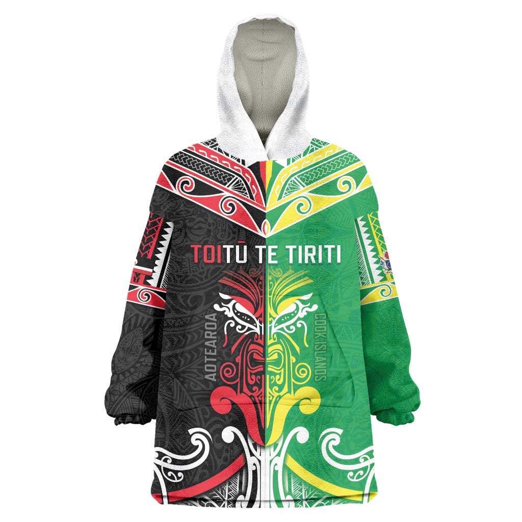 Cook Islands And Aotearoa Wearable Blanket Hoodie Together For Te Tiriti O Waitangi