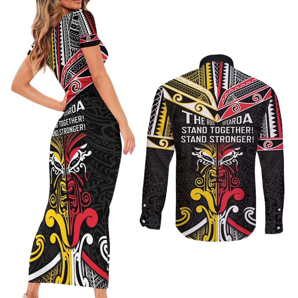 Niue And Aotearoa Couples Matching Short Sleeve Bodycon Dress and Long Sleeve Button Shirt Together For Te Tiriti O Waitangi