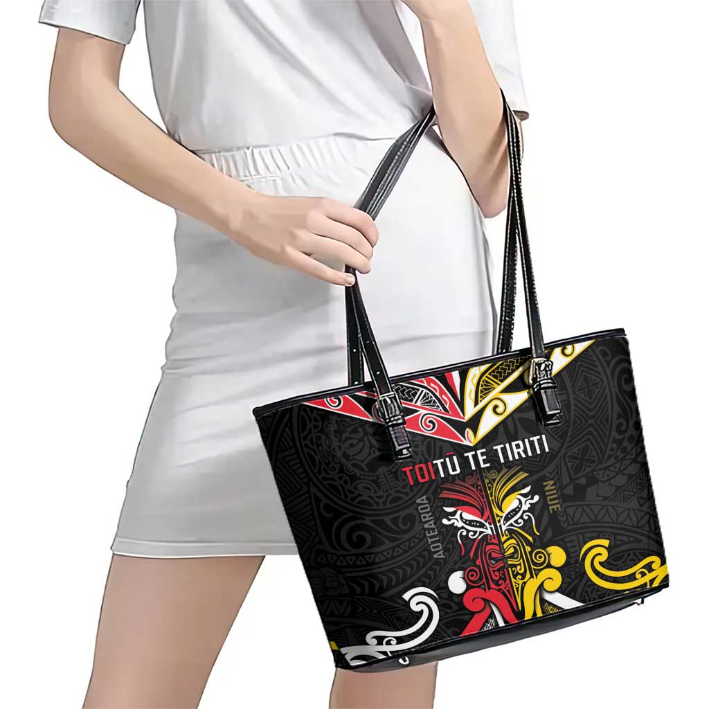 Niue And Aotearoa Leather Tote Bag Together For Te Tiriti O Waitangi