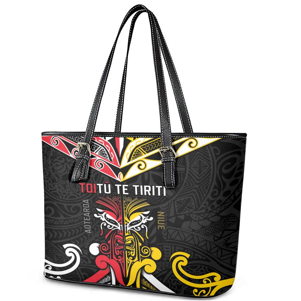 Niue And Aotearoa Leather Tote Bag Together For Te Tiriti O Waitangi