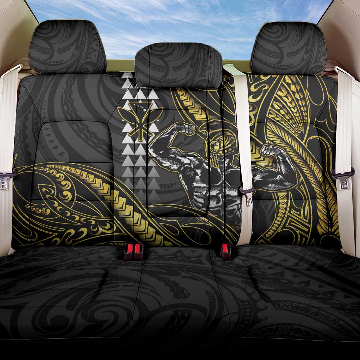 Hawaii Ikaika Warrior Helmet Back Car Seat Cover Gold Style