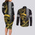 Hawaii Ikaika Warrior Helmet Couples Matching Long Sleeve Bodycon Dress and Long Sleeve Button Shirt Gold Style