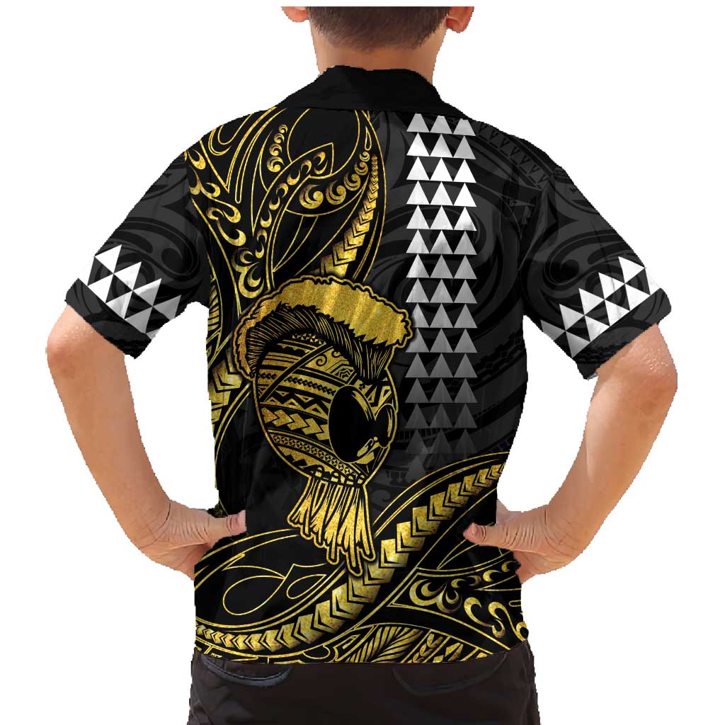 Hawaii Ikaika Warrior Helmet Family Matching Mermaid Dress and Hawaiian Shirt Gold Style