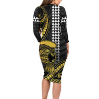 Hawaii Ikaika Warrior Helmet Long Sleeve Bodycon Dress Gold Style