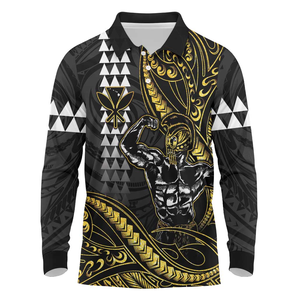 Hawaii Ikaika Warrior Helmet Long Sleeve Polo Shirt Gold Style