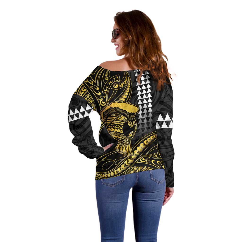 Hawaii Ikaika Warrior Helmet Off Shoulder Sweater Gold Style