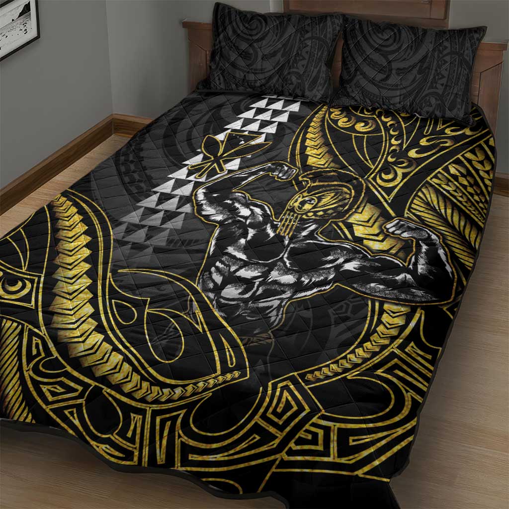 Hawaii Ikaika Warrior Helmet Quilt Bed Set Gold Style