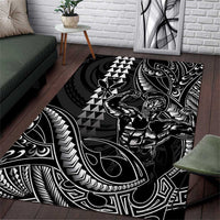 Hawaii Ikaika Warrior Helmet Area Rug Black Tribal Tattoo