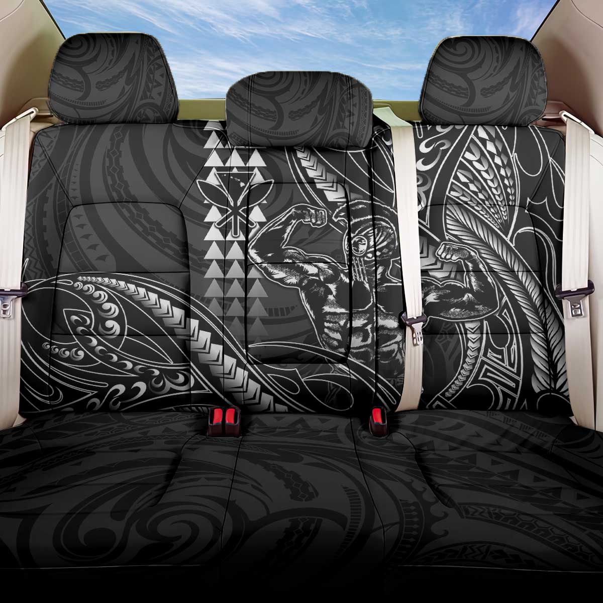 Hawaii Ikaika Warrior Helmet Back Car Seat Cover Black Tribal Tattoo