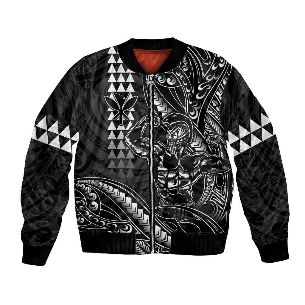 Hawaii Ikaika Warrior Helmet Bomber Jacket Black Tribal Tattoo