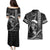 Hawaii Ikaika Warrior Helmet Couples Matching Puletasi and Hawaiian Shirt Black Tribal Tattoo