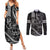 Hawaii Ikaika Warrior Helmet Couples Matching Summer Maxi Dress and Long Sleeve Button Shirt Black Tribal Tattoo