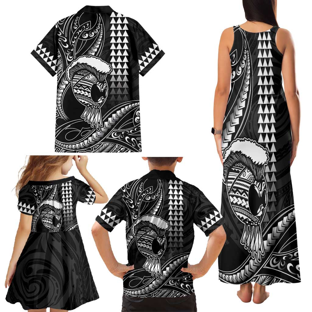 Hawaii Ikaika Warrior Helmet Family Matching Tank Maxi Dress and Hawaiian Shirt Black Tribal Tattoo