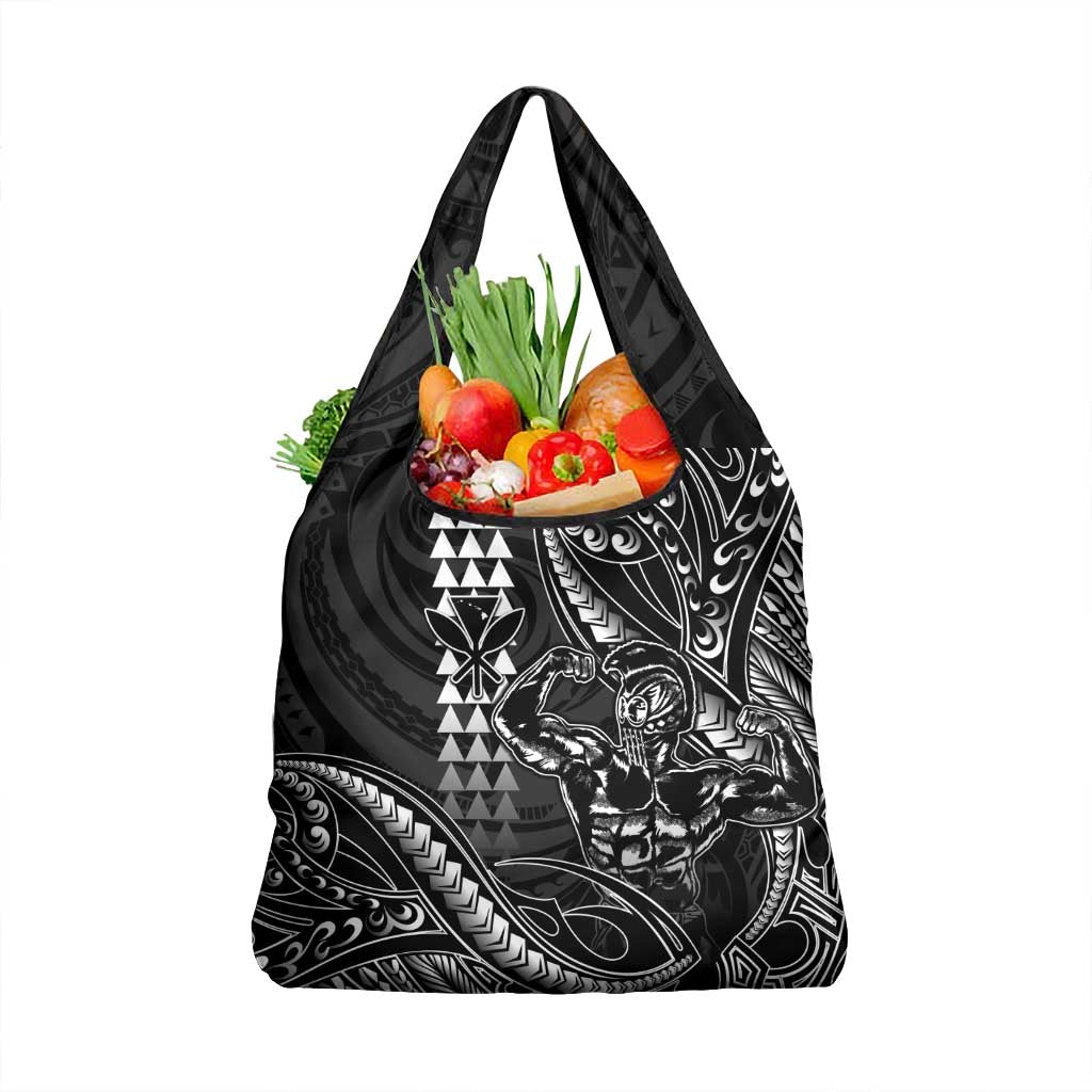 Hawaii Ikaika Warrior Helmet Grocery Bag Black Tribal Tattoo