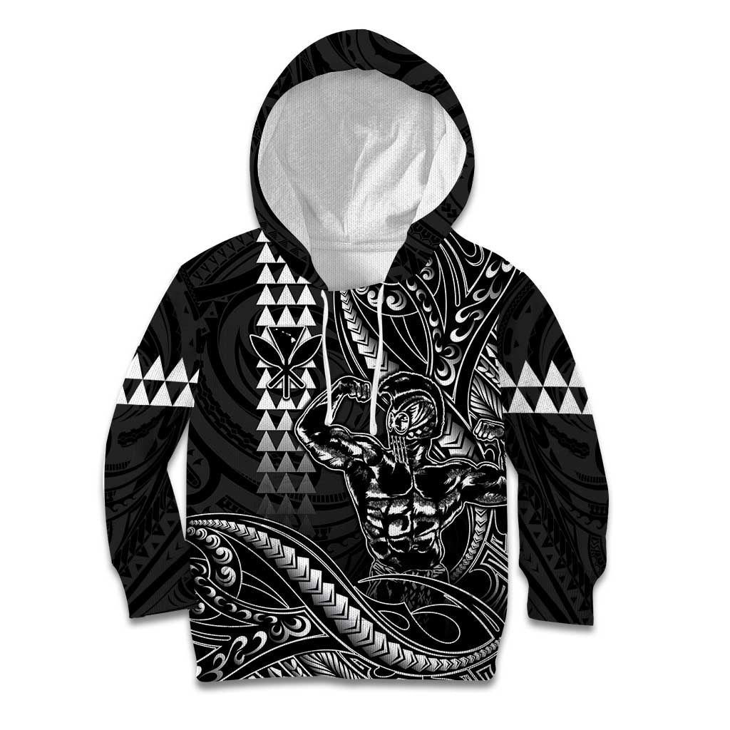 Hawaii Ikaika Warrior Helmet Kid Hoodie Black Tribal Tattoo