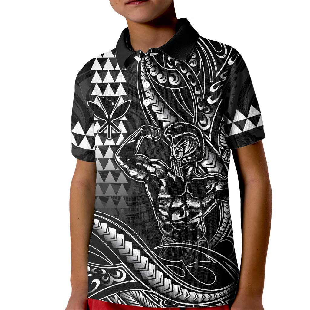 Hawaii Ikaika Warrior Helmet Kid Polo Shirt Black Tribal Tattoo