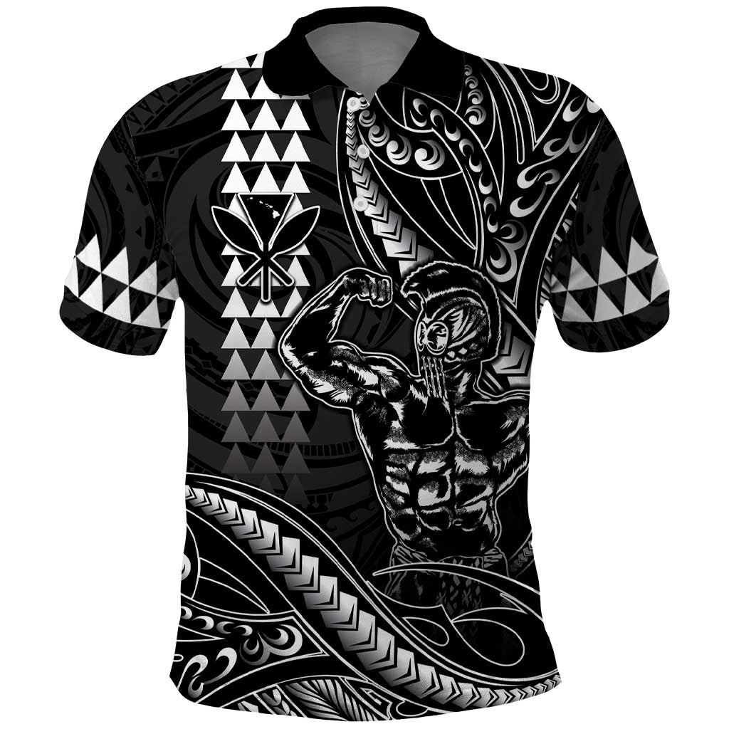 Hawaii Ikaika Warrior Helmet Polo Shirt - Black Tribal Tattoo LT05 Black - Polynesian Pride