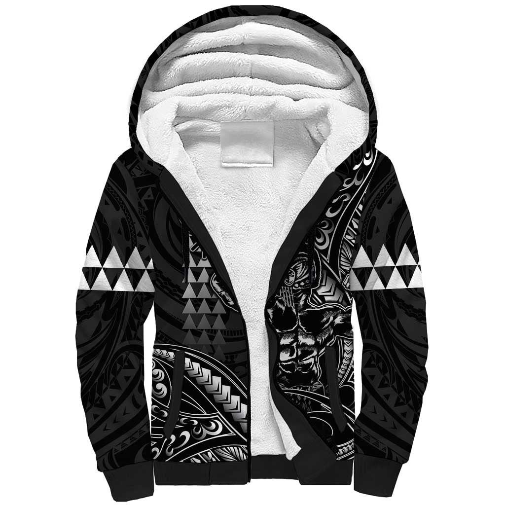 Hawaii Ikaika Warrior Helmet Sherpa Hoodie Black Tribal Tattoo