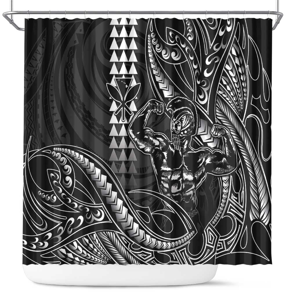 Hawaii Ikaika Warrior Helmet Shower Curtain Black Tribal Tattoo