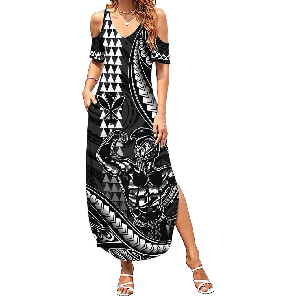 Hawaii Ikaika Warrior Helmet Summer Maxi Dress Black Tribal Tattoo