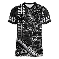 Hawaii Ikaika Warrior Helmet Women V-Neck T-Shirt Black Tribal Tattoo
