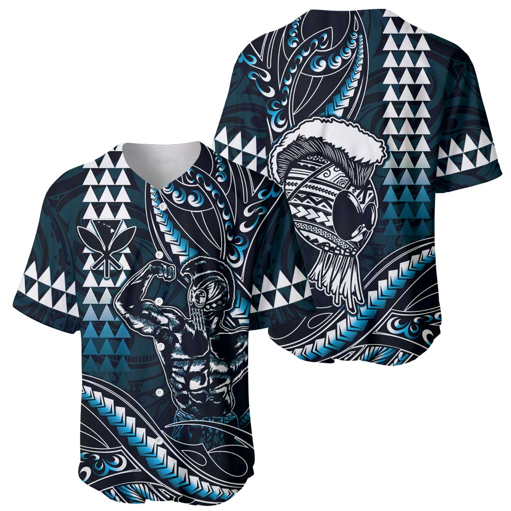 Hawaii Ikaika Warrior Helmet Baseball Jersey Blue Tribal Tattoo