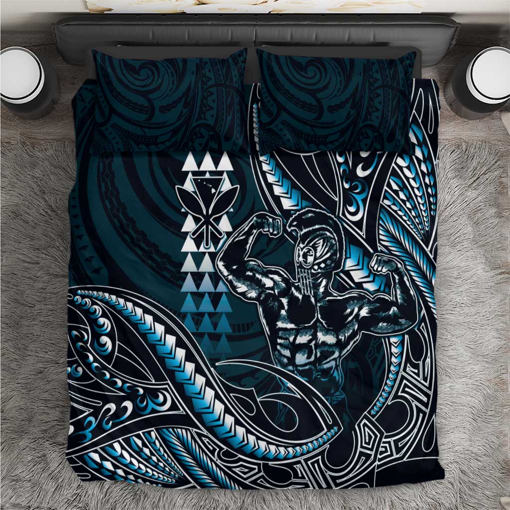 Hawaii Ikaika Warrior Helmet Bedding Set Blue Tribal Tattoo